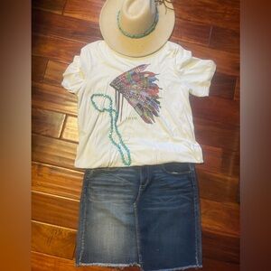 White T-Shirt with Colorful Wing Design